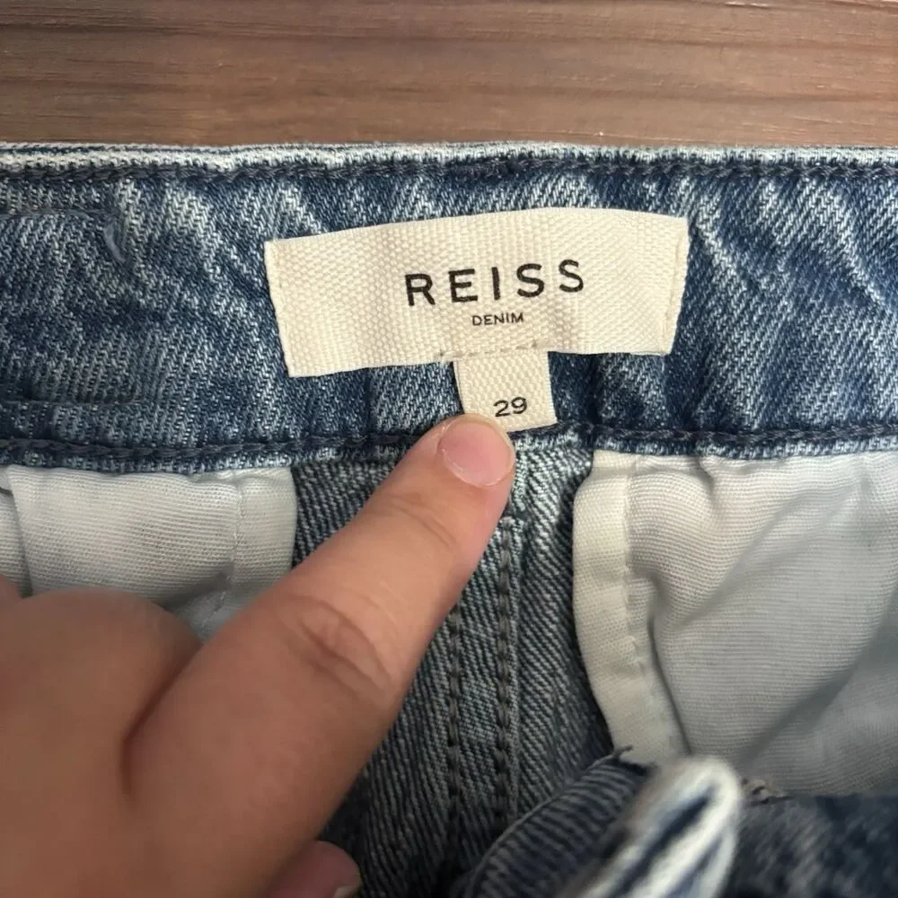 Reiss Women’s Sz 29 Patch Pocket Wide Leg Jeans Mid Blue Wash